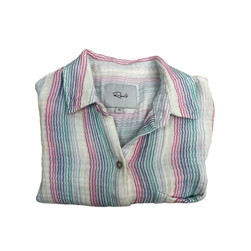 Rails Ellis Button Down Shirt Iris Stripe Size XS Rainbow Lightweight Pastel - Picture 3 of 16